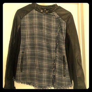 Free people  Moto Plaid Vegan Leather Jacket Large